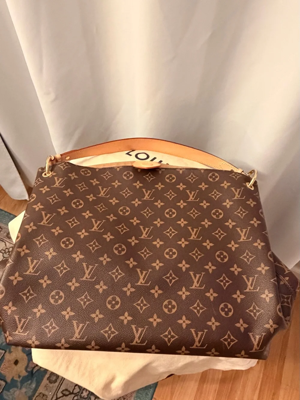 Louis Vuitton Monogram Canvas Shoulder Hobo in Brown and Tan